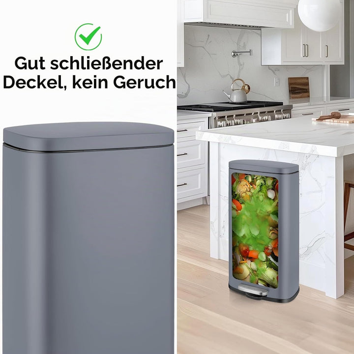 LIFERUN Mülleimer Küche 30l, Abfalleimer mit Deckel, Softclose Treteimer aus Stahl, mit Inneneimer f