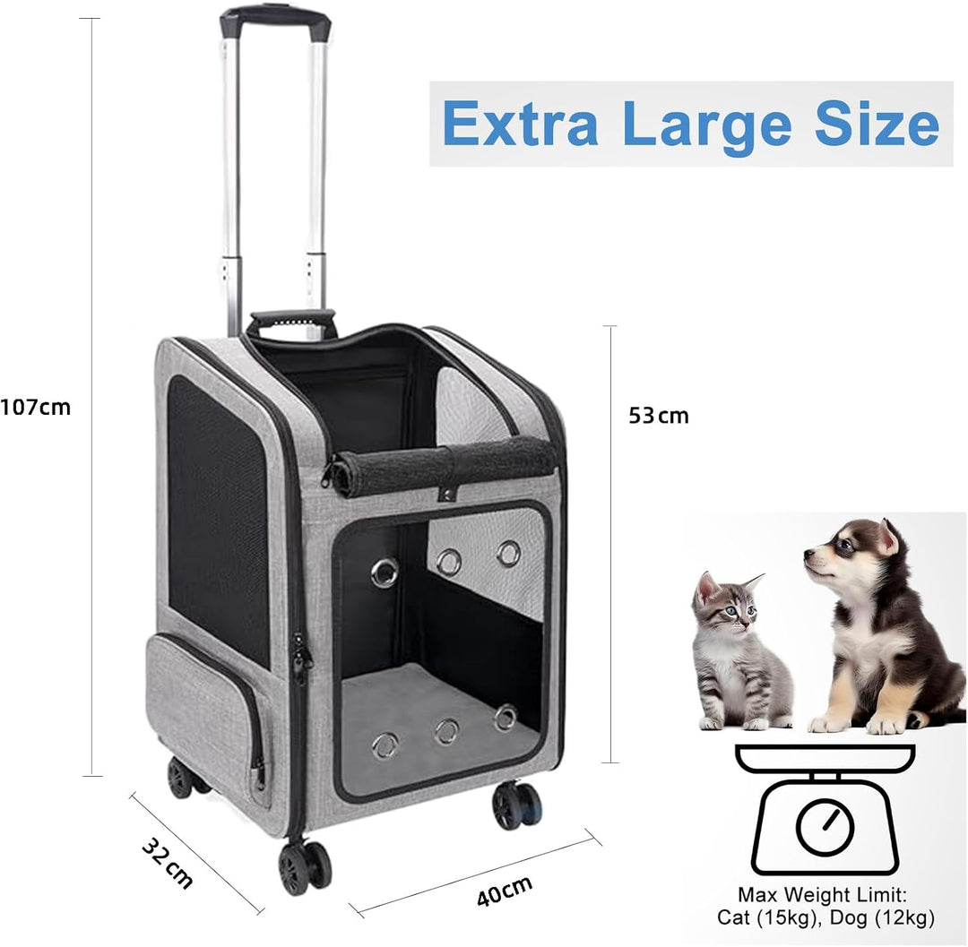 Grosser Hundetransportbox mit Rollen, Faltbarer Transportbox Katze Gross, Hunderucksack bis 15 kg, T