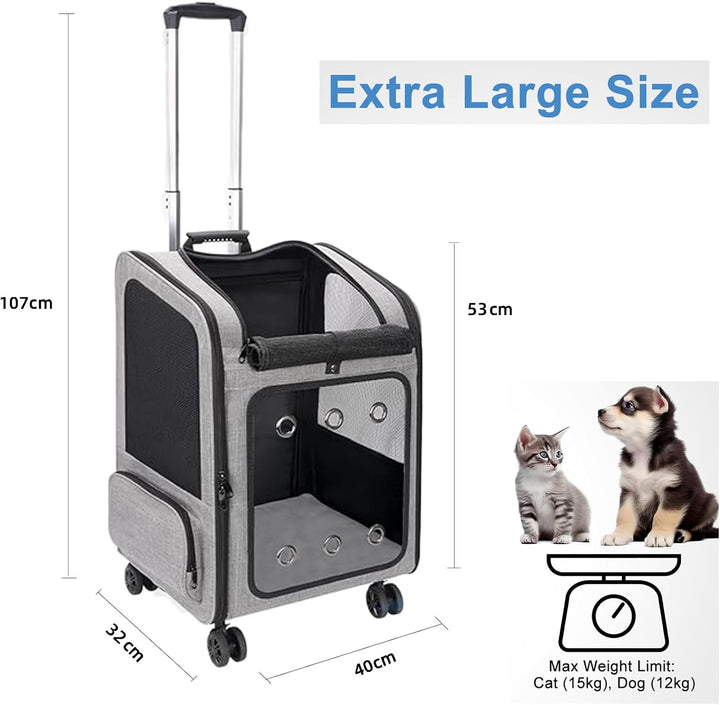 Grosser Hundetransportbox mit Rollen, Faltbarer Transportbox Katze Gross, Hunderucksack bis 15 kg, T