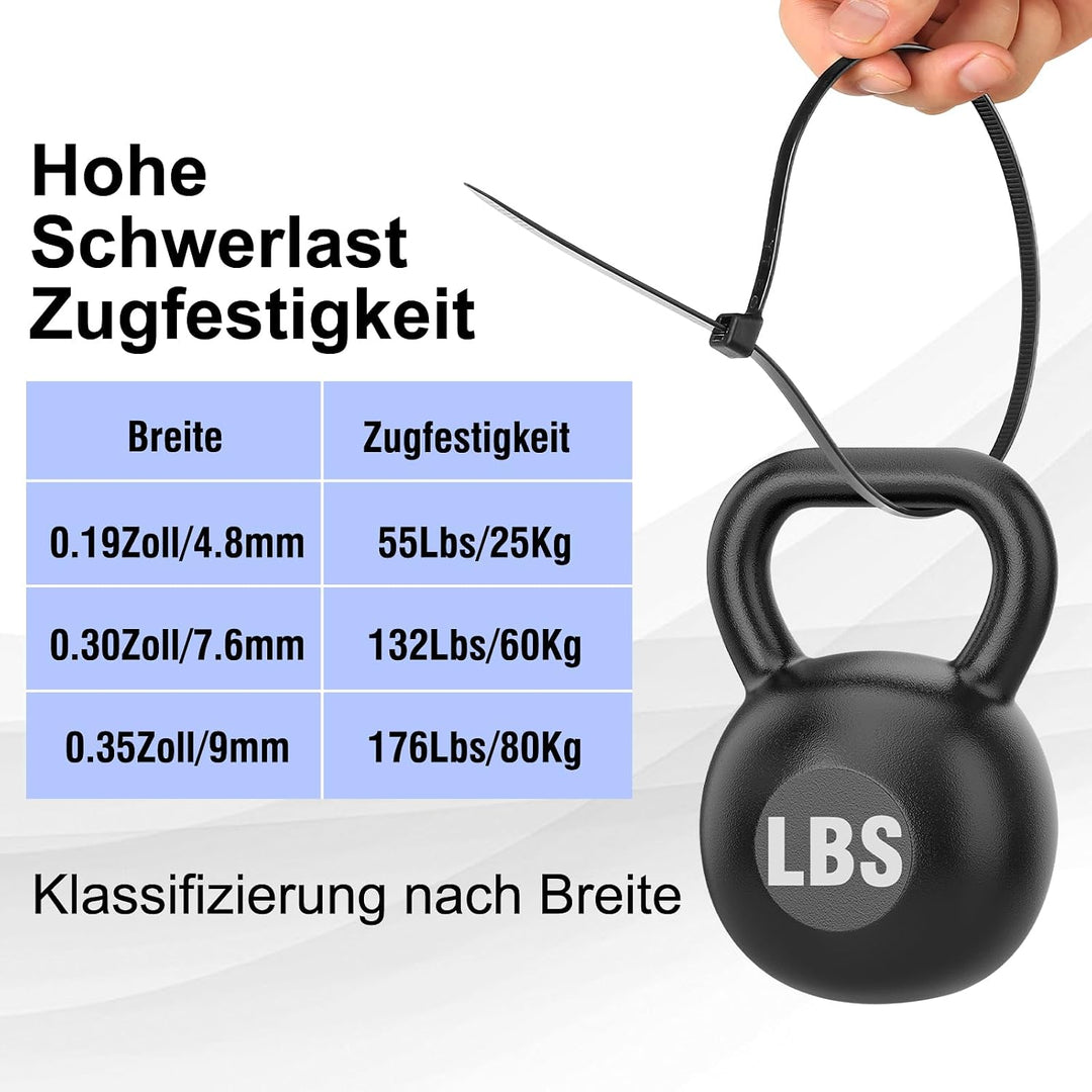Kabelbinder 200/300 mm x 4,8 mm, 1000 Stück, 25 kg Zugfestigkeit 200/300mm × 4.8mm - 1000 Stück, 200