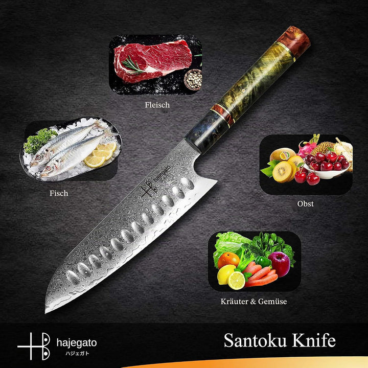 Hajegato Damastmesser - Einzigartiges Griff Kochmesser Profi Japanisches VG10 - 67 Schichten Damasts