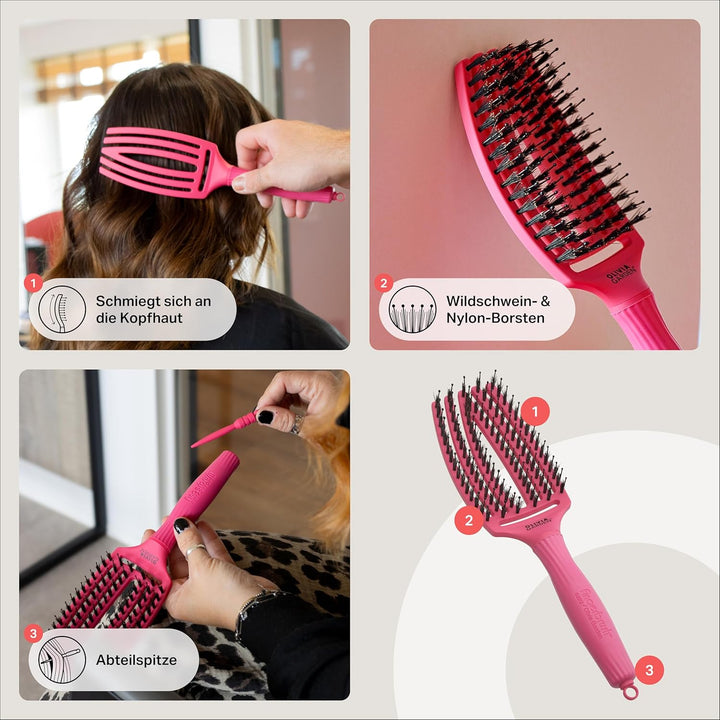 Olivia Garden Fingerbrush Care Iconic - Medium - Hot Pink - Detangler Bürste mit Wildschweinborsten