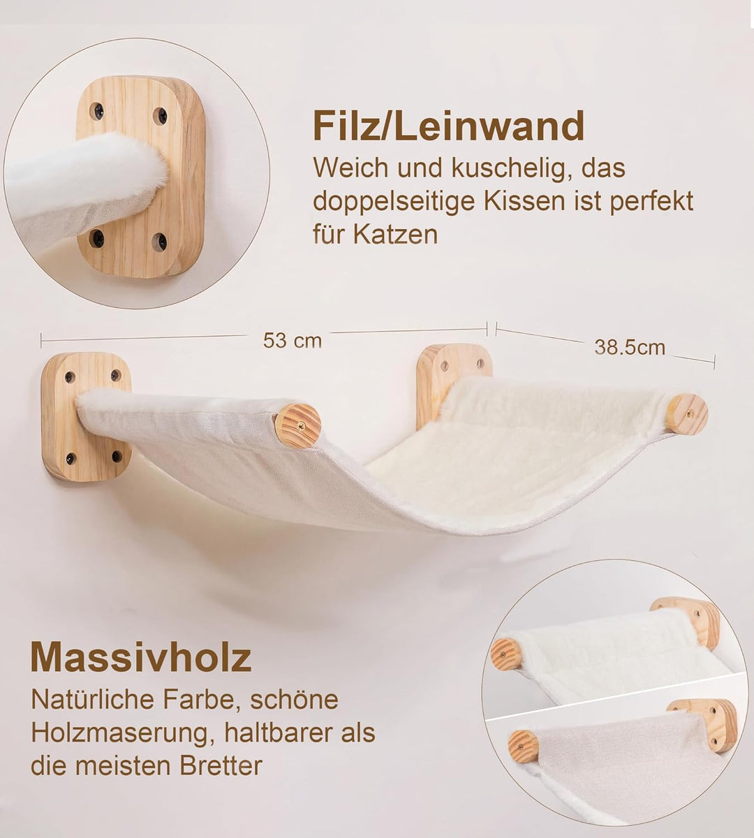 Kletterwand Katzen, Wandmontiertes Katzenhängematte, Kratzbaum Wand, Kiefernholz Katzenregal mit Vli