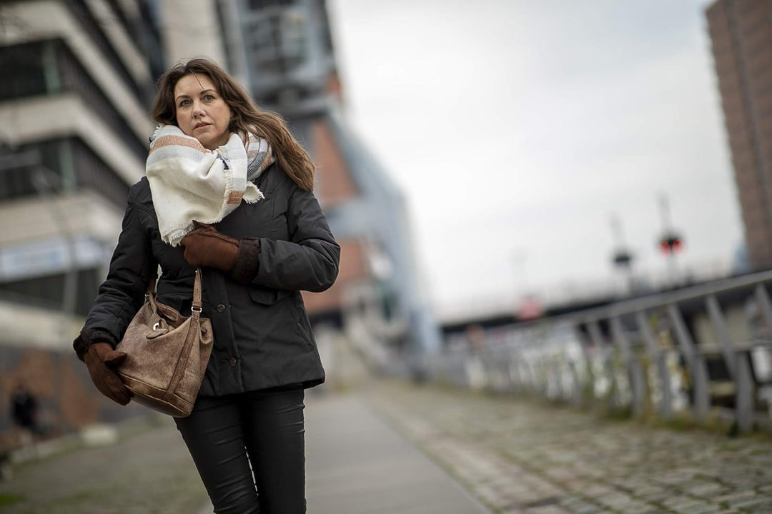 EEM Damen Lammfellfäustling Handschuhe, weiches Lammfell, mit Umschlag L Cognac, L Cognac