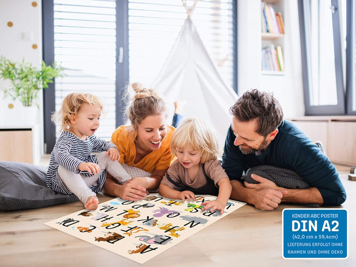 ABC Poster DIN A2 für Kinderzimmer, Alphabet Poster für Mädchen und Jungen, Buchstaben zum Lernen, T