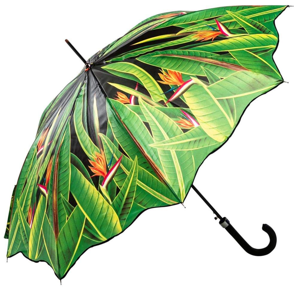 LUCKYWEATHER Regenschirm Stockschirm Damen Motiv Strelitzien Auf-Automatik I Stockregenschirm gross
