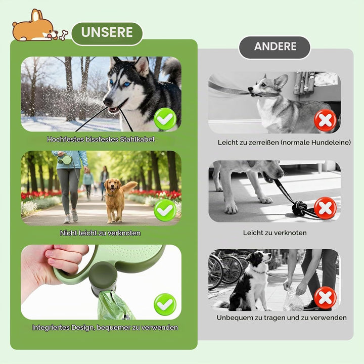 Einziehbare Hundeleine 8m, Rollleine für Hunde bis 50kg, Hundeleine mit Stahlseil &amp; Kotbeutelhalter,