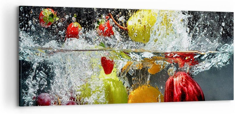 Wandbilder Dekoration Wohnzimmer Früchte Wasser Spritzer Essen Panorama Bilder auf Leinwand 120x50cm