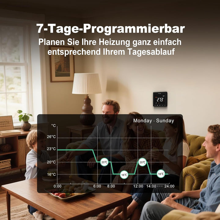 ECOBAY WLAN-Thermostat für elektrische Fussbodenheizung: Kompatibel mit Heizmatten und -kabeln, APP-
