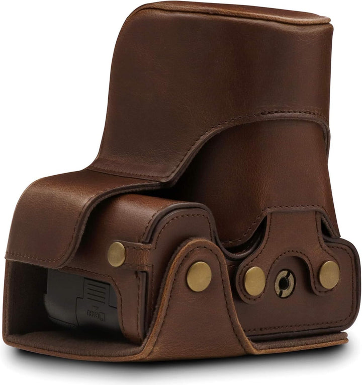 MegaGear MG1536 Nikon D3500 Ever Ready Leder Kamera-Case mit Trageriemen - Dunkelbraun, Dunkelbraun