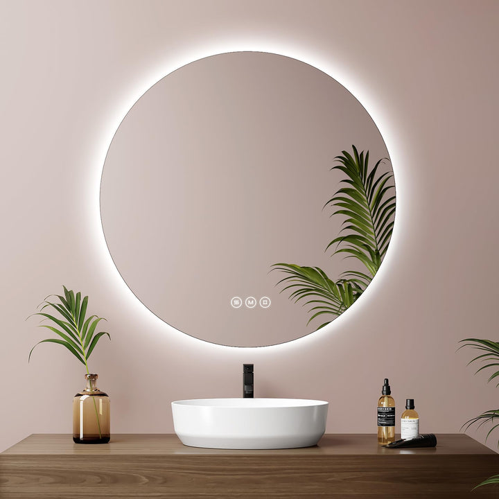 EMKE Runder LED Badspiegel mit Beleuchtung – Badezimmerspiegel 60 cm, 3 Lichtfarben (Warmweiss/Neutr