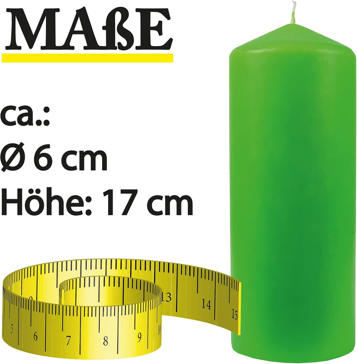 Stumpenkerzen Wachskerzen Ø6cm x 17cm (3er Pack) Limette - Lange Brenndauer, Hergestellt in EU, Kerz