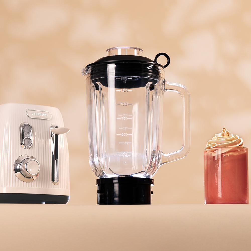 Cecotec Standmixer Retro Power Black Titanium RetroBeige. 1200W Maximale Leistung, 2 Geschwindigkeit