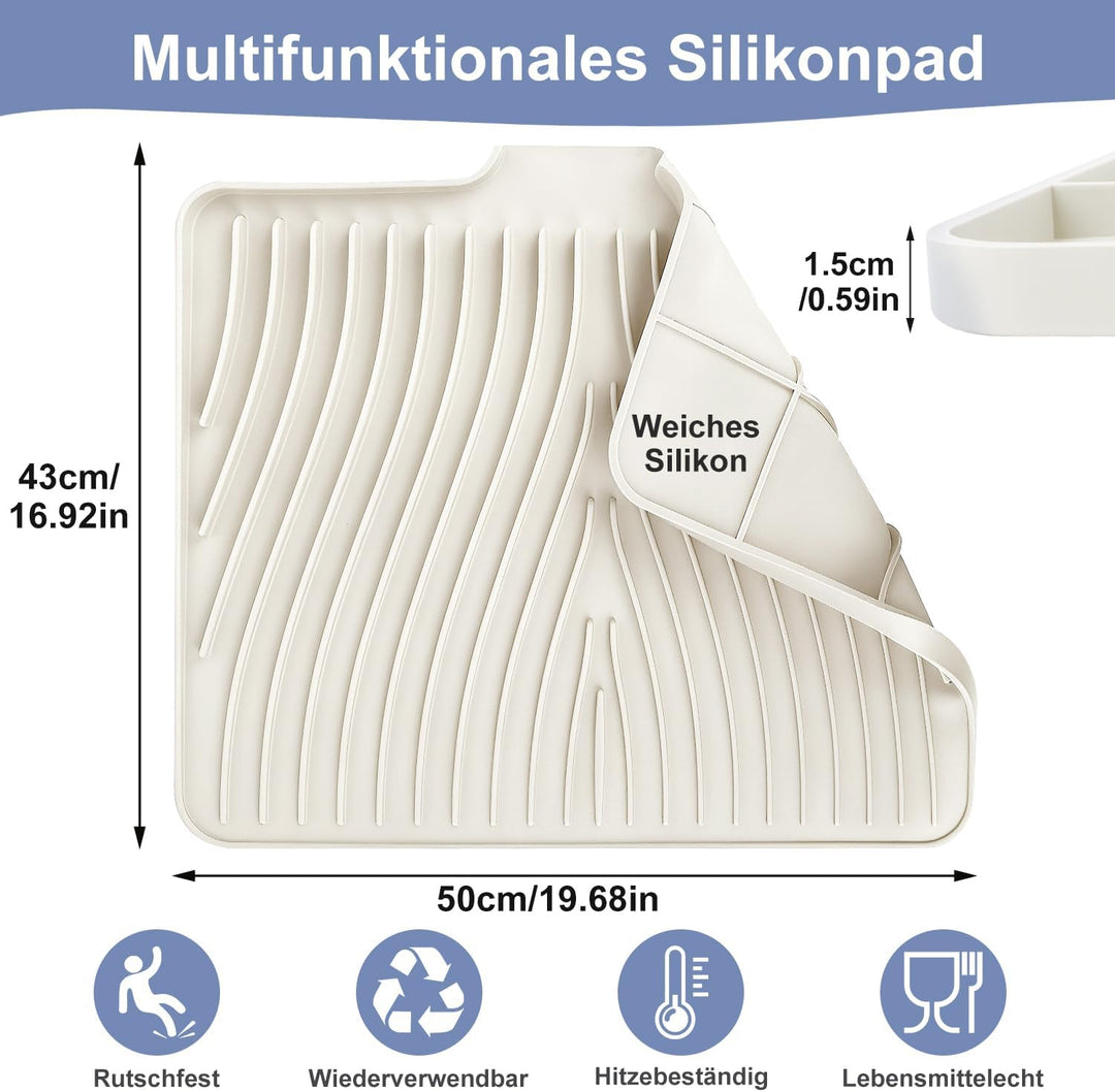 Abtropfmatte Silikon, Abtropfmatte Geschirr mit Effektiver Wasserumleitung,Rutschfestem und Hitzebes