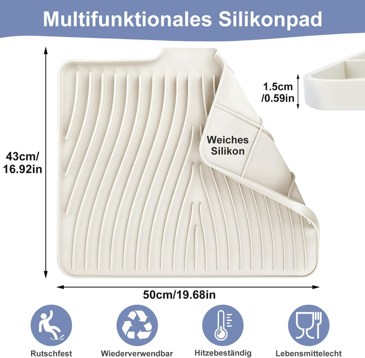 Abtropfmatte Silikon, Abtropfmatte Geschirr mit Effektiver Wasserumleitung,Rutschfestem und Hitzebes