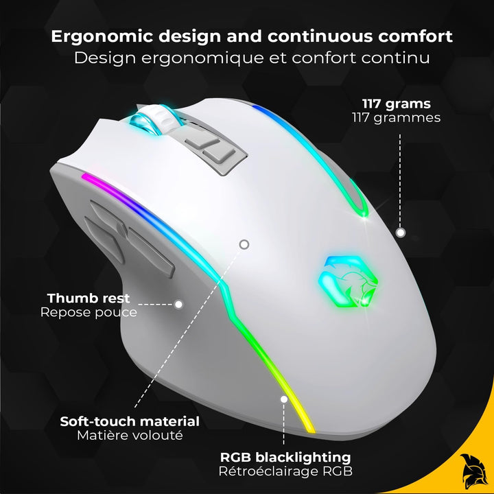 EMPIRE GAMING RF908 – kabellose Maus, wiederaufladbar, magnetische Ladestation, RGB – 10.000 dpi, 8