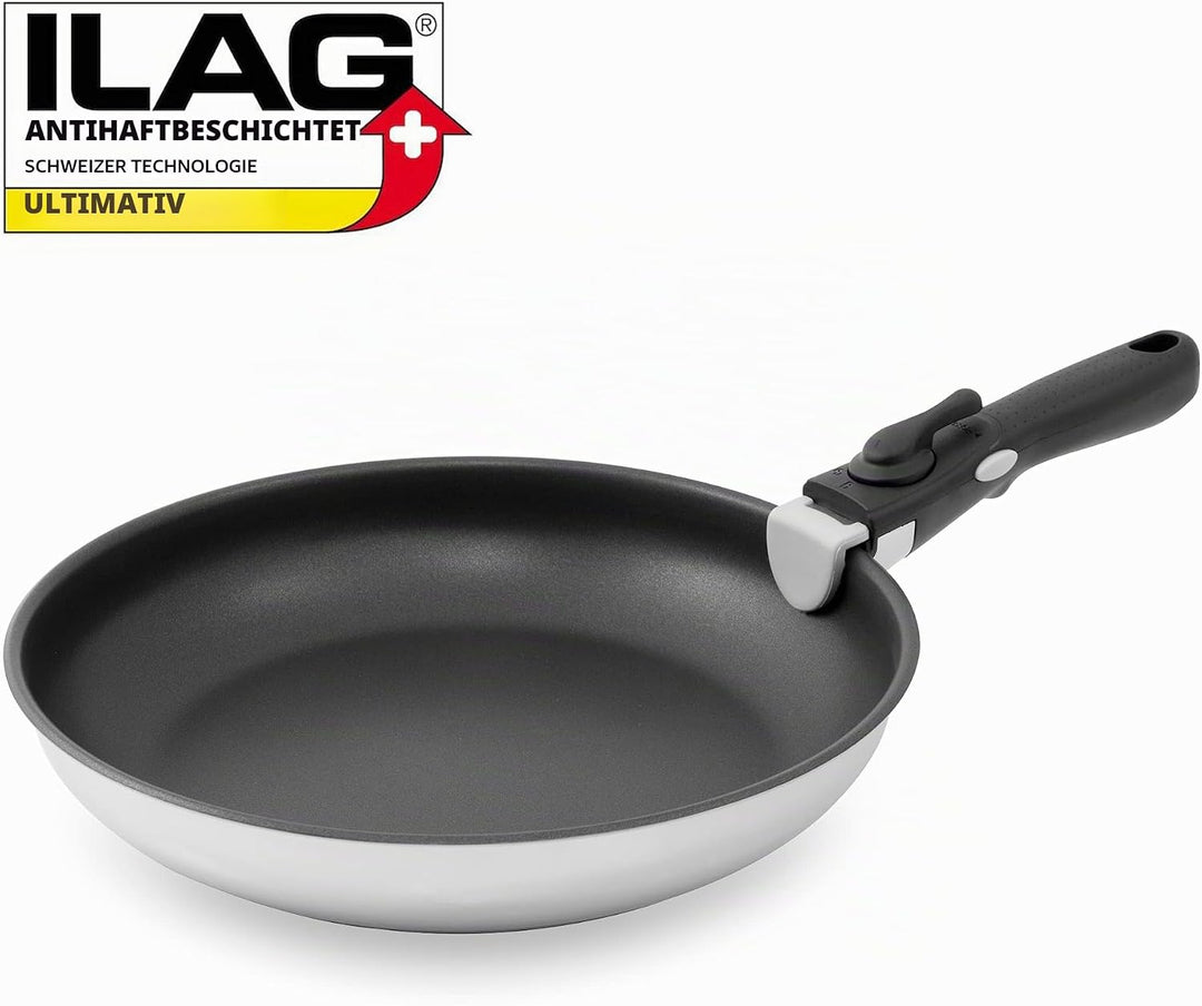 KOPF Pfannenset Pro Click, 3-teilig induktionsgeeignet mit abnehmbaren Griff und Bratpfanne 24 cm /
