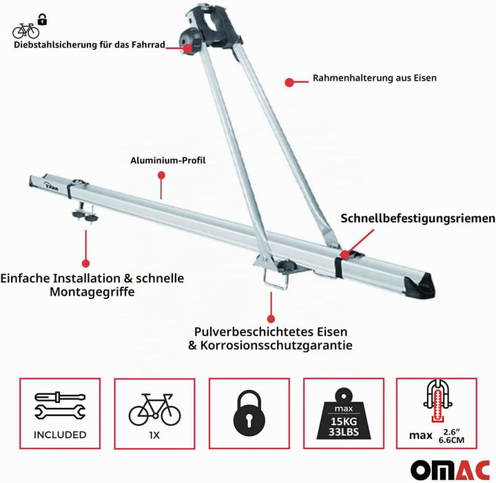 Fahrradträger Dachfahrradträger bis 15kg Fahrradhalter Aluminium Fahrräder 15 kg / 1tlg Silber, 15 k