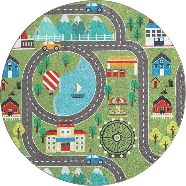 the carpet Happy Life – Kinderteppich Spielteppich Strassen- und Stadtmotiv mit Auto, rutschfest & p