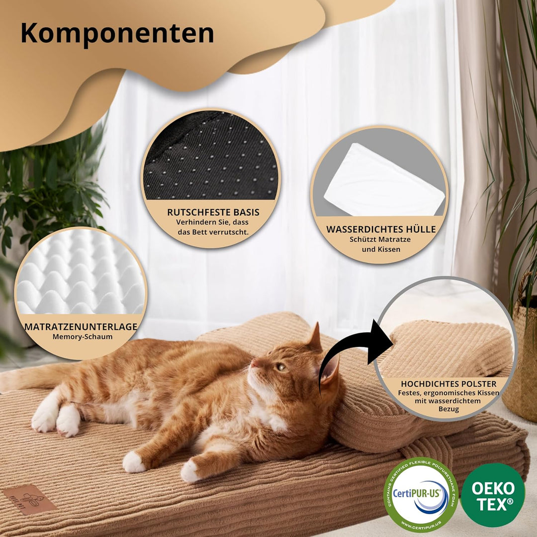 Orthopädisches Katzenbett mit Kissen, wasserdicht, waschbar L 61 x B 15 x H 46 cm, L 61 x B 15 x H 4