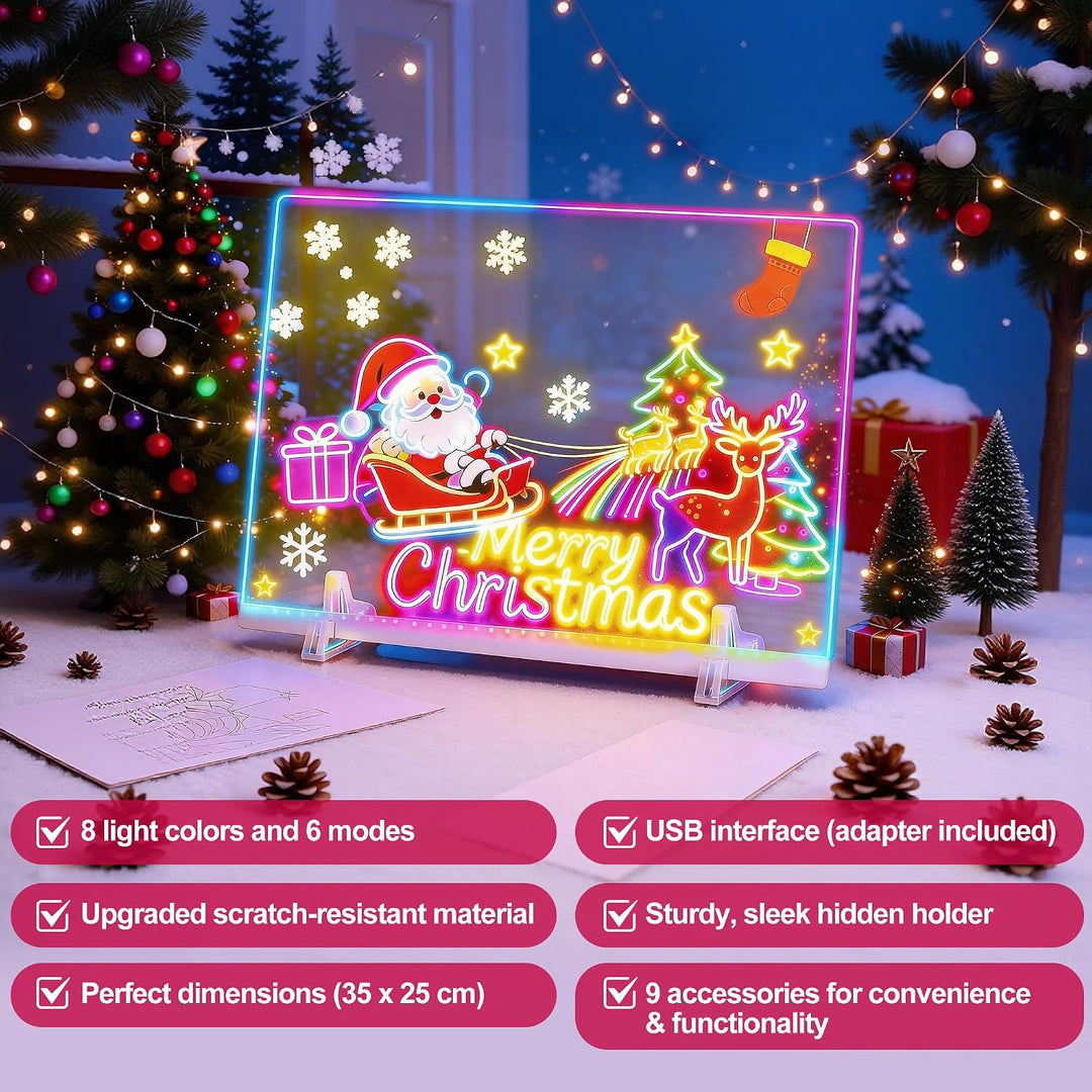 LED Zeichenbrett aus Acryl, 35 x 25 cm | Verbesserte Version von LED Maltafel Kinder, 13 Farben &amp; 6