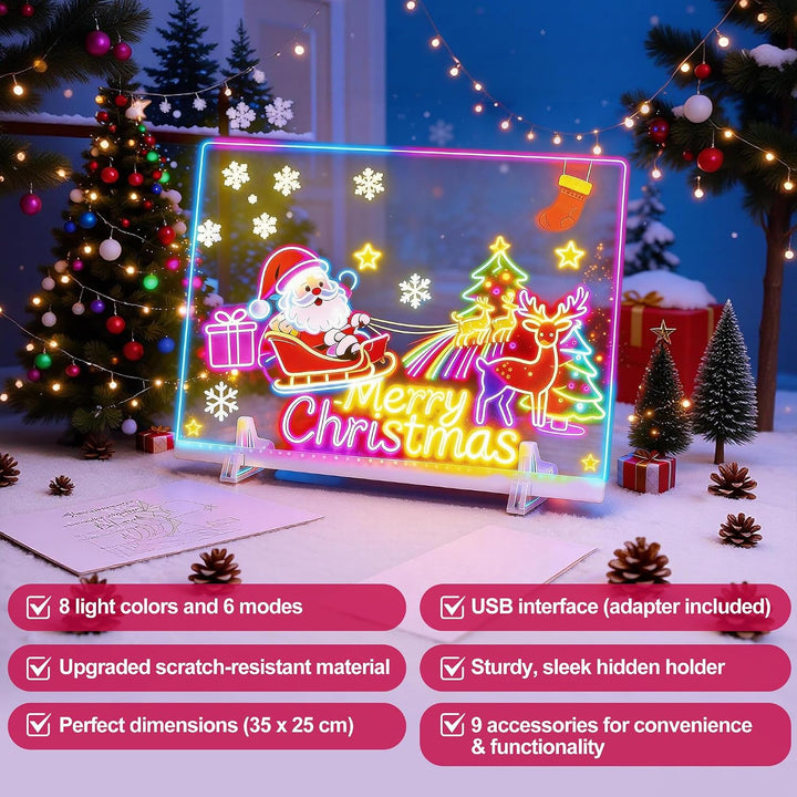 LED Zeichenbrett aus Acryl, 35 x 25 cm | Verbesserte Version von LED Maltafel Kinder, 13 Farben &amp; 6