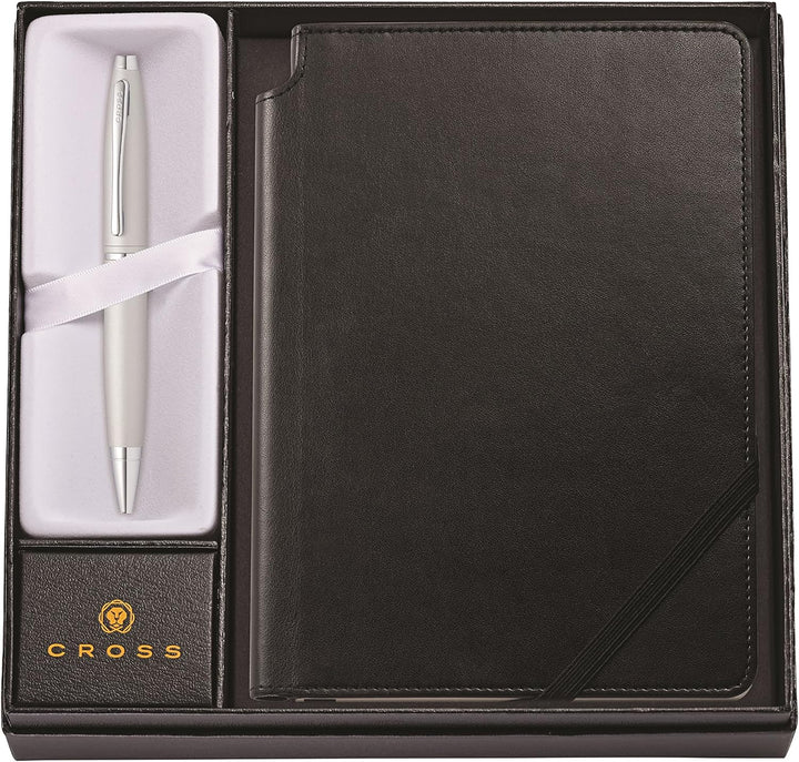 Cross Calais Kugelschreiber (Drehmechanik, mit schwarzem Journal Notizbuch als Geschenkset) Satin-Ch