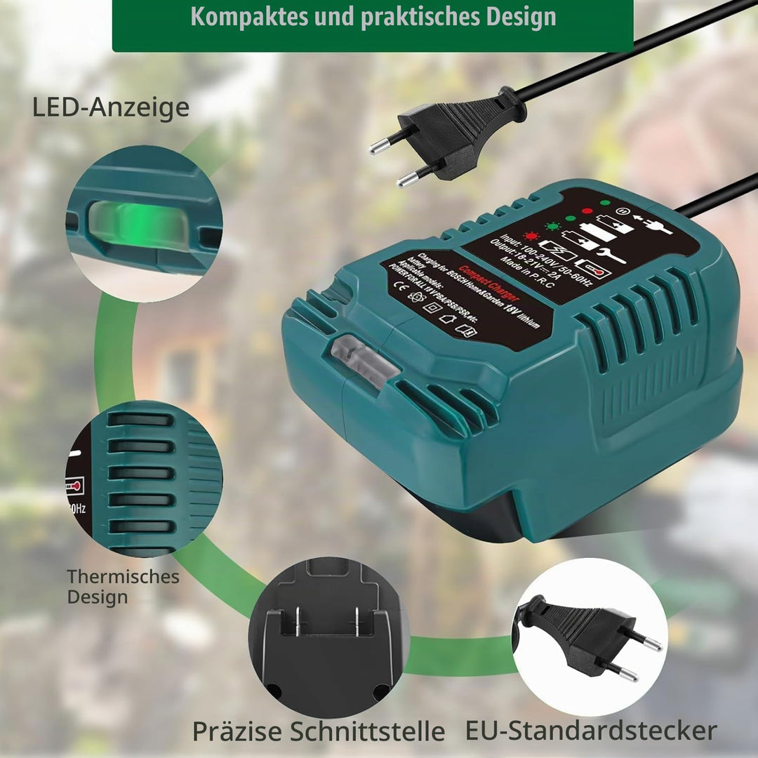 Mini Akku Ladegerät für Bosch Haus und Garten 18V, Schnellladegerät Ersatz AL1830CV für Bosch PBA PS