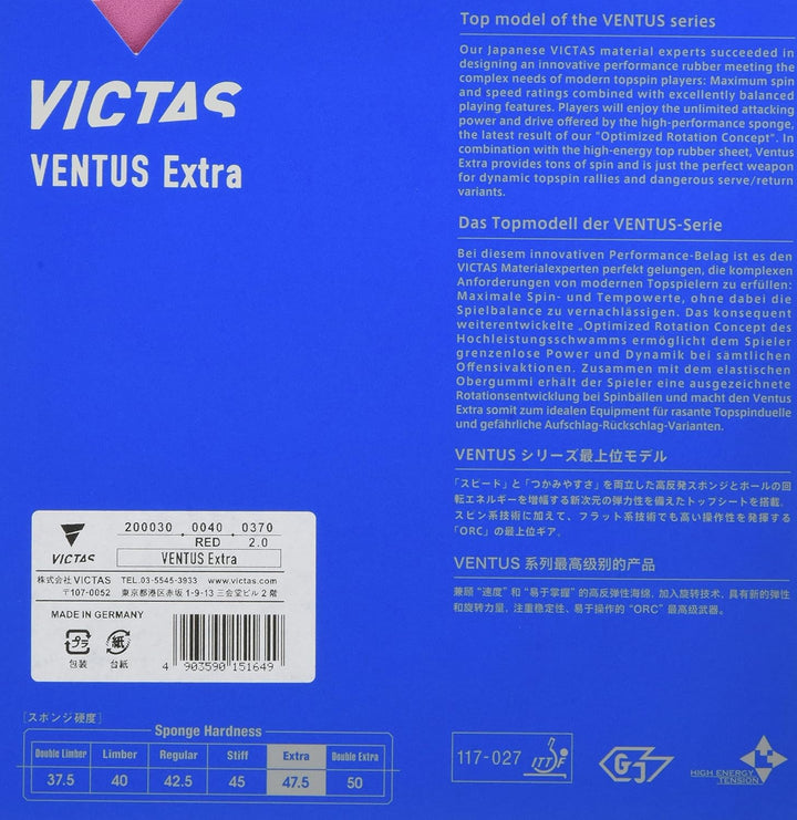 VICTAS Belag Ventus Extra rot 1,8 mm, rot 1,8 mm