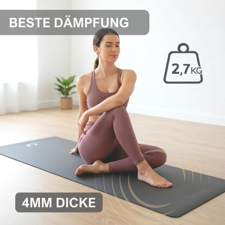 Yogamatte aus Naturkautschuk | extrem rutschfest | ULTRA GRIP Oberfläche aus ECO PU | extra breit 68