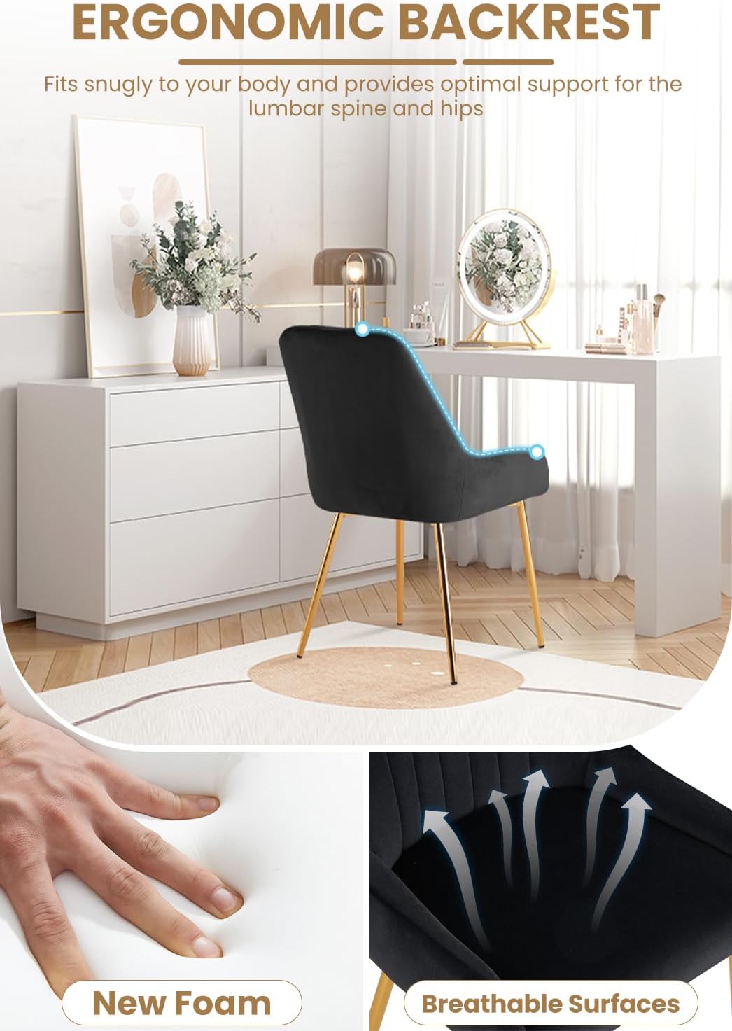 EsszimmerstüHle 2er Set, Moderne Samt-WohnzimmerstüHle, Polsterstuhl Esszimmer,Gepolsterter Armloser