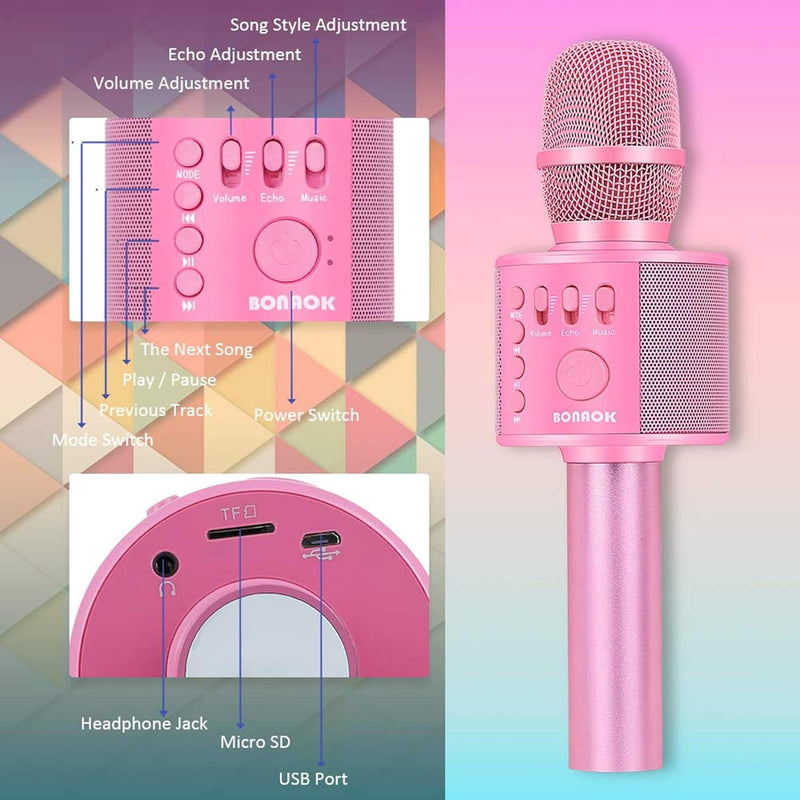 BONAOK Karaoke Mikrofon, 3 in 1 Kabelloses Bluetooth Mikrofon, Kinder Mikrofon Lautsprecher Maschine