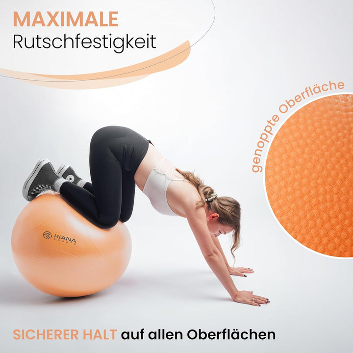 KIANA SPORTS® Gymnastikball &amp; Sitzball - 4 Grössen - Deutsche Entwicklung - Rutschfester Yoga Ball m