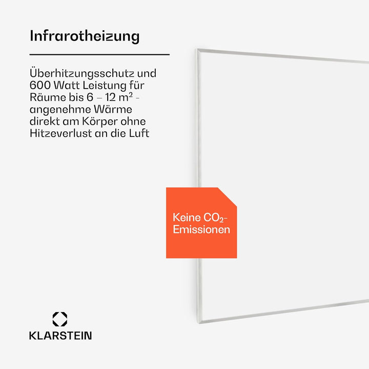 Klarstein Wonderwall Infrarotheizung, 600 W Elektrische Heizung für Räume & Badezimmer, Bild-Infraro