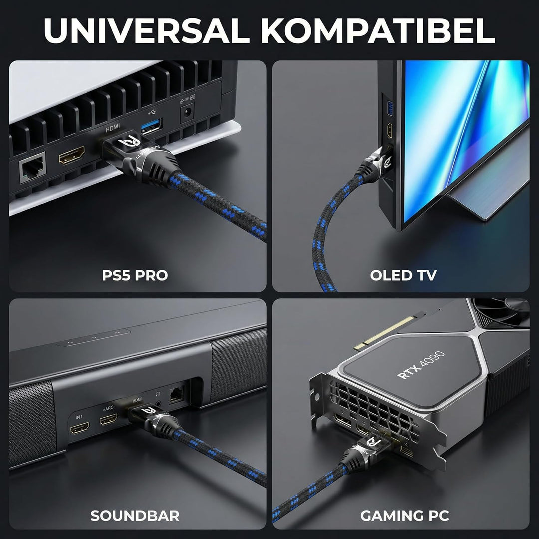 Ultra HDTV 8K HDMI-Kabel - kurzes 1m Ultra High Speed HDMI 2.1 Kabel, 48 Gbps für 8K@60Hz &amp; 4K@120Hz