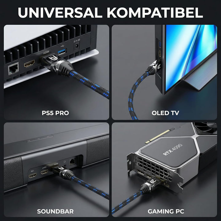 Ultra HDTV Premium 8K HDMI 2.1 Kabel 1,5m – Zertifiziert 48Gbps | 8K@60Hz 4K@120Hz | TV PS5 Xbox Sou