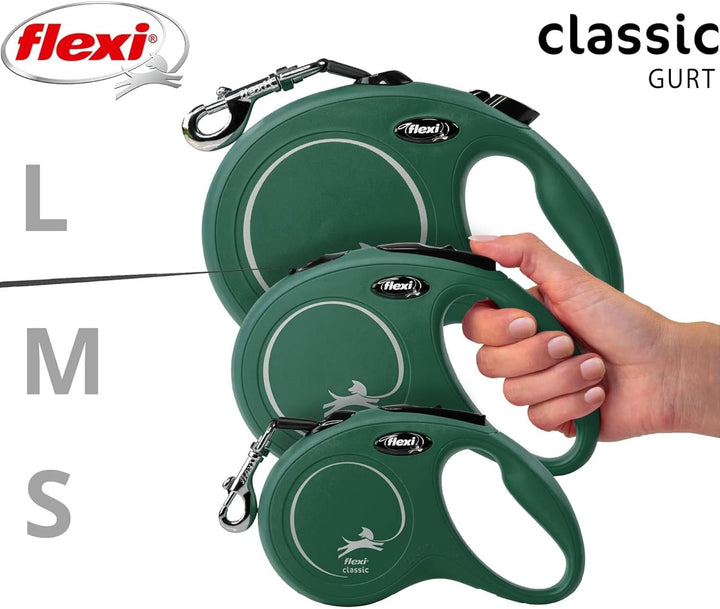 flexi® Classic M Gurt 5 m olivgrün, Roll-Leine für Hunde bis 25 kg