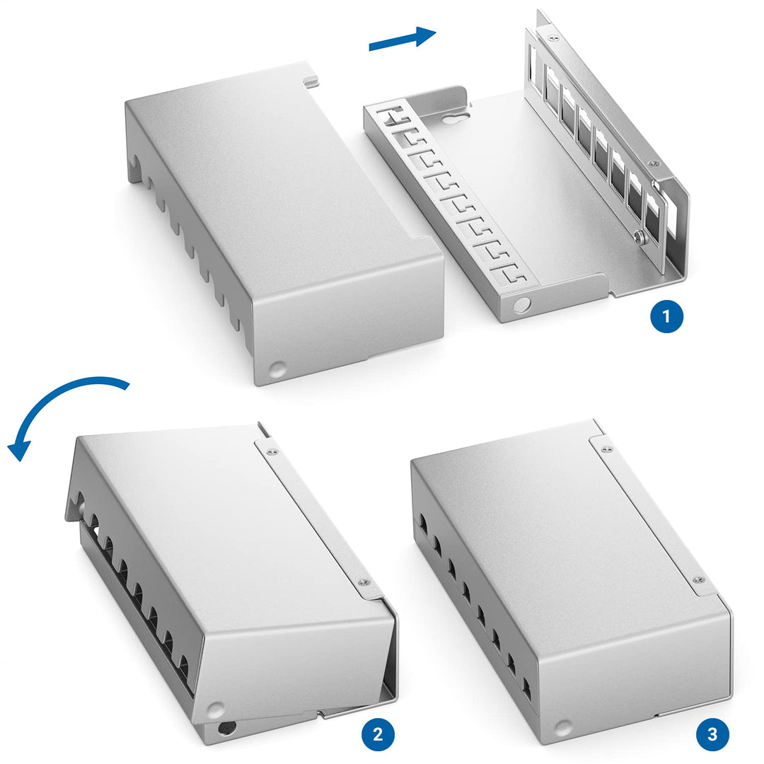 deleyCON 8 Port Patchpanel Set Patchfeld Verteilerfeld 1 HE + 8x RJ45 Keystone Jack Modul STP CAT6a