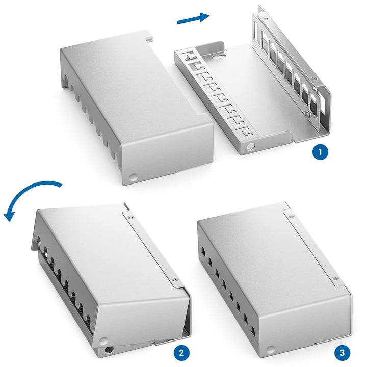 deleyCON 8 Port Patchpanel Set Patchfeld Verteilerfeld 1 HE + 8x RJ45 Keystone Jack Modul STP CAT6a