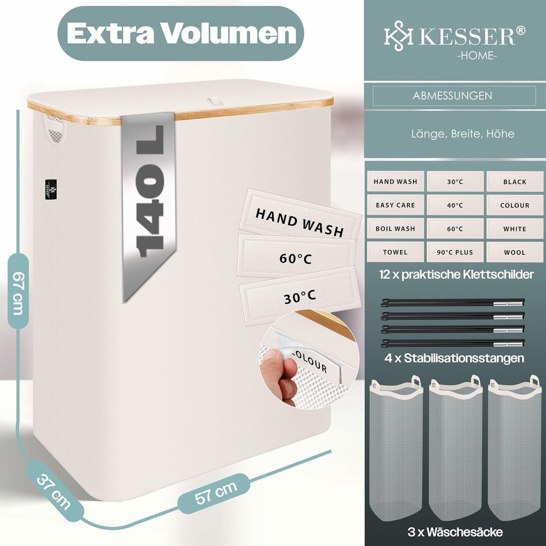 KESSER® Wäschekorb mit Deckel 2 Fächer faltbar 140 Liter Wäschebox Wäschetruhe Wäschekorb Wäschetonn