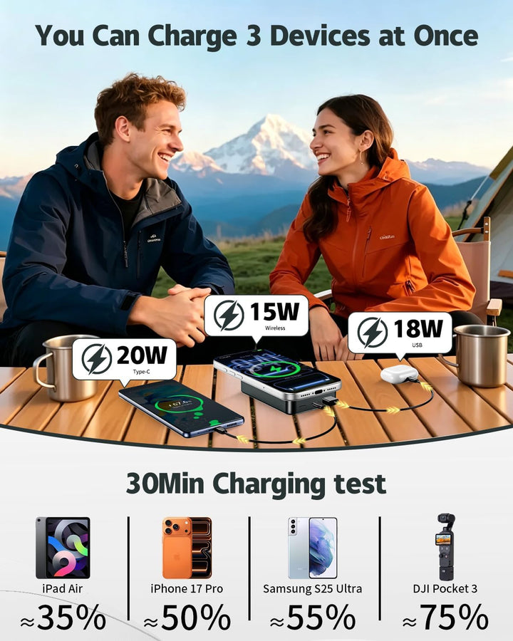26800mAh Magnetische Powerbank, Mag-Safe-kompatibles kabelloses tragbares Ladegerät aus Aluminiumleg