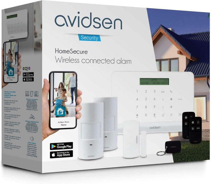 AVIDSEN 127055 HomeSecure, smarte und vernetzte Funk Alarmanlage, Smartphone App, ohne Abonnement, i