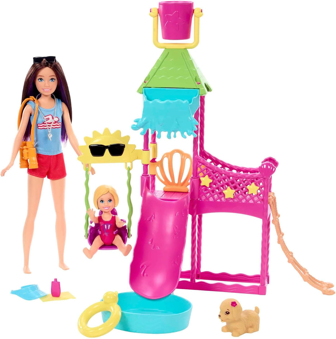 BARBIE Skipper Erste Jobs Puppe und Accessoires - Erste Arbeitswelterfahrung im Wasserpark mit echte