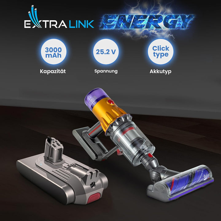 Extralink Akku für Dyson V15 Detect Staubsauger – 25,2V 3000mAh Ersatzakku, Lange Laufzeit, Li-Ion B