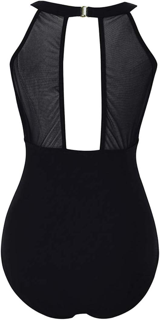 Damen Schlankheits Badeanzug Raffung Einteiler High Neck Bademode Strandmode XL Pin Up, XL Pin Up
