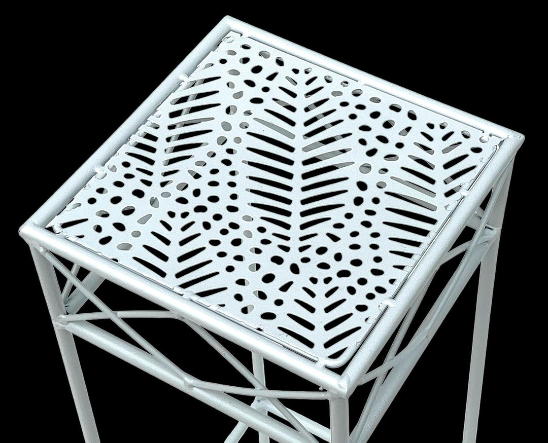 DanDiBo Blumenhocker Weiss Metall Eckig 70-50 cm Blumenständer 96314 Beistelltisch Blumensäule Moder