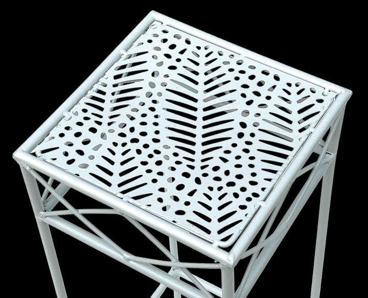 DanDiBo Blumenhocker Weiss Metall Eckig 70-50 cm Blumenständer 96314 Beistelltisch Blumensäule Moder