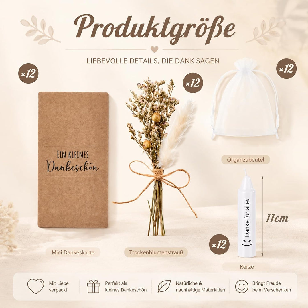 Tenare 12 Sets Dankeschön Geschenk für Kollegen Danke für Alles Kerzen Stabkerze mit Spruch Trockenb