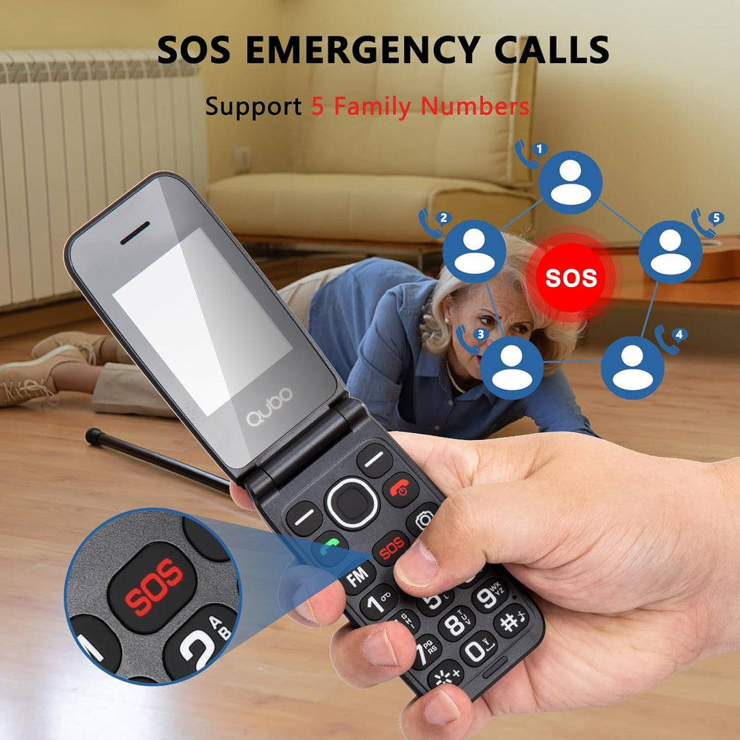 Qubo Flip Phone for Seniors with Charge Station,Simlock-Free Senior Mobile Phone Folding Mobile Phon