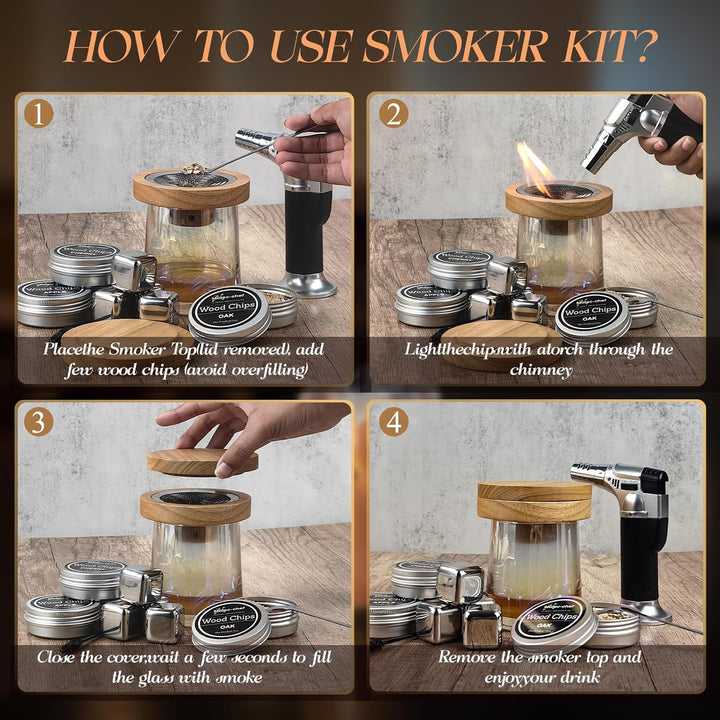 RoseFlower Cocktail Smoker Set, Nostalgie Smoker Set für Whiskey, Getränke, Bourbon, Steak, Fisch un